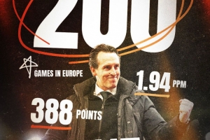 埃梅里完成執(zhí)教生涯在歐戰(zhàn)的200場(chǎng)里程碑，共取得115場(chǎng)勝利388分