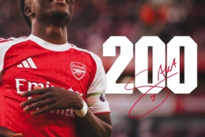 薩卡迎阿森納生涯200場(chǎng)英超里程碑之戰(zhàn)，此前貢獻(xiàn)54球51助攻